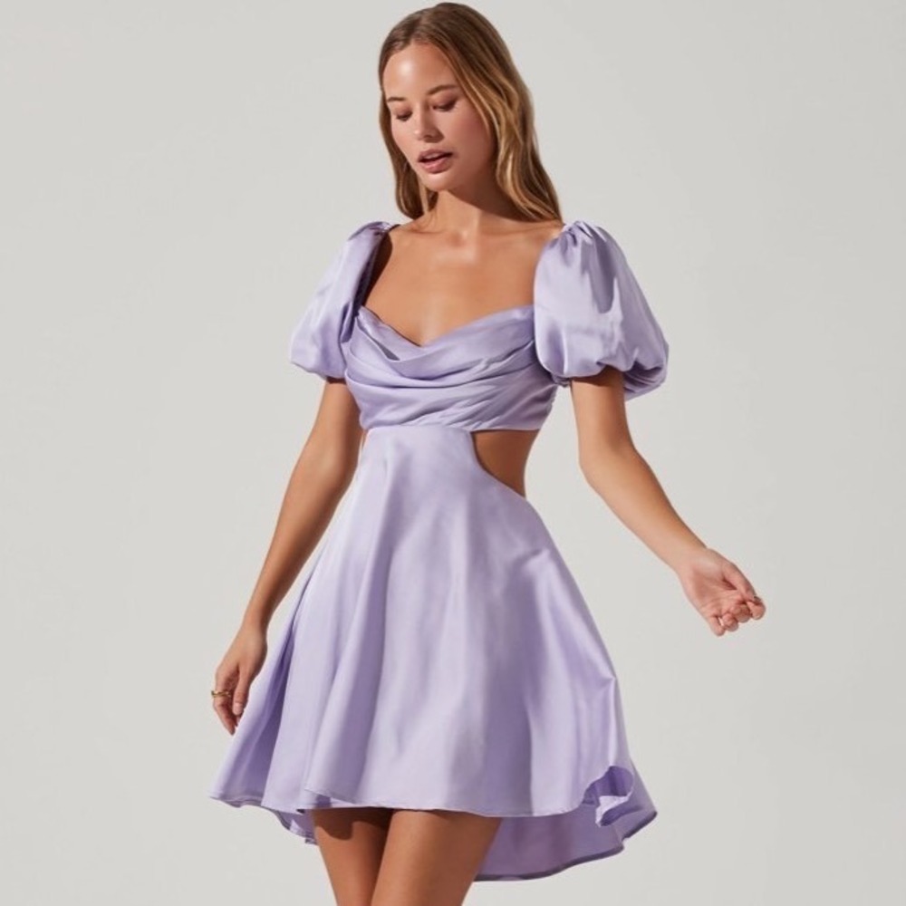 NWT ASTR the Label Lavender Satin Puff Sleeve Cutout Mini Dress Size XS NEW